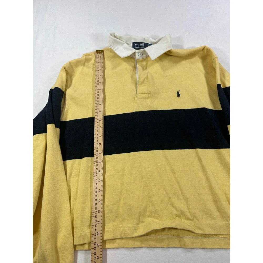 Polo Ralph Lauren Rugby Shirt XL Yellow Navy Blue Striped Long Sleeve Cotton